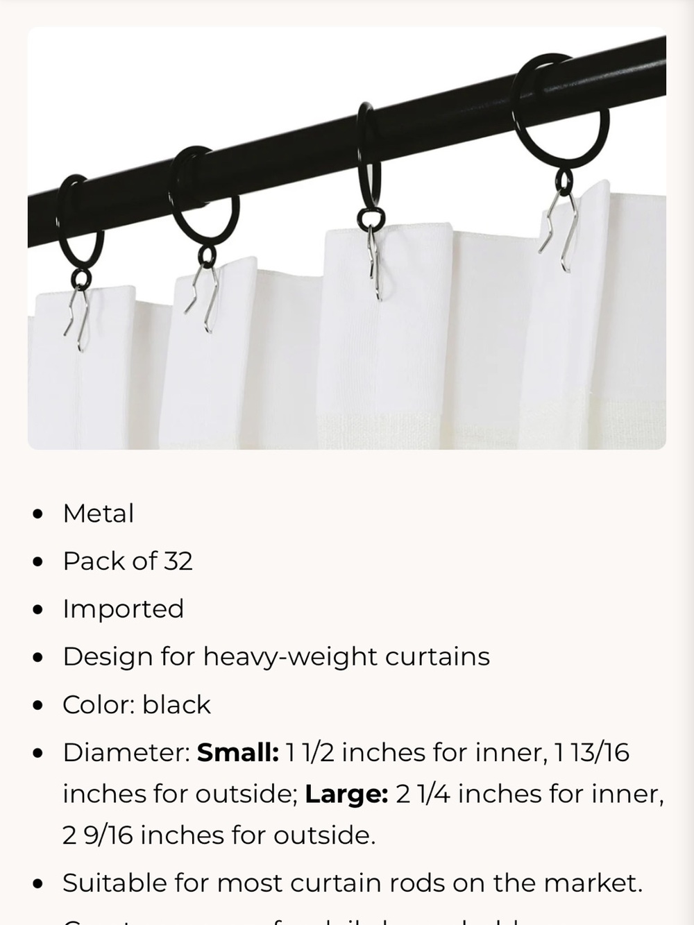 Two pages curtains rod rings w eyelet set of 32